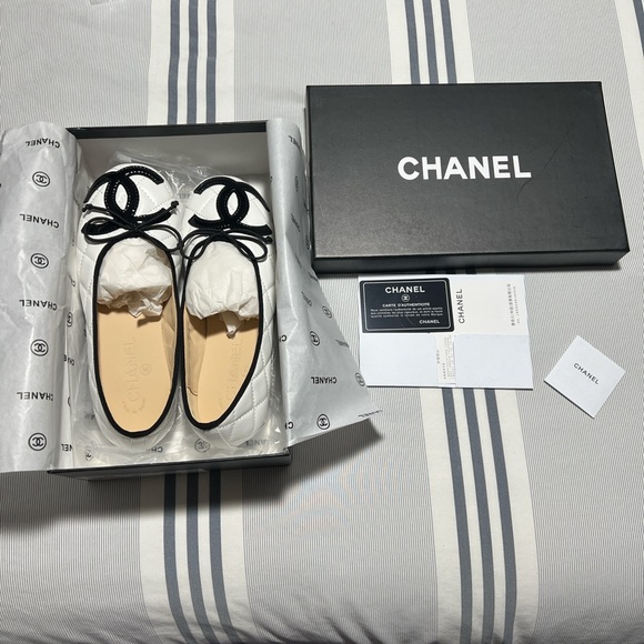 Chanel Flats 
NOT REAL these are a dupe
Also have the back ones in my profile
